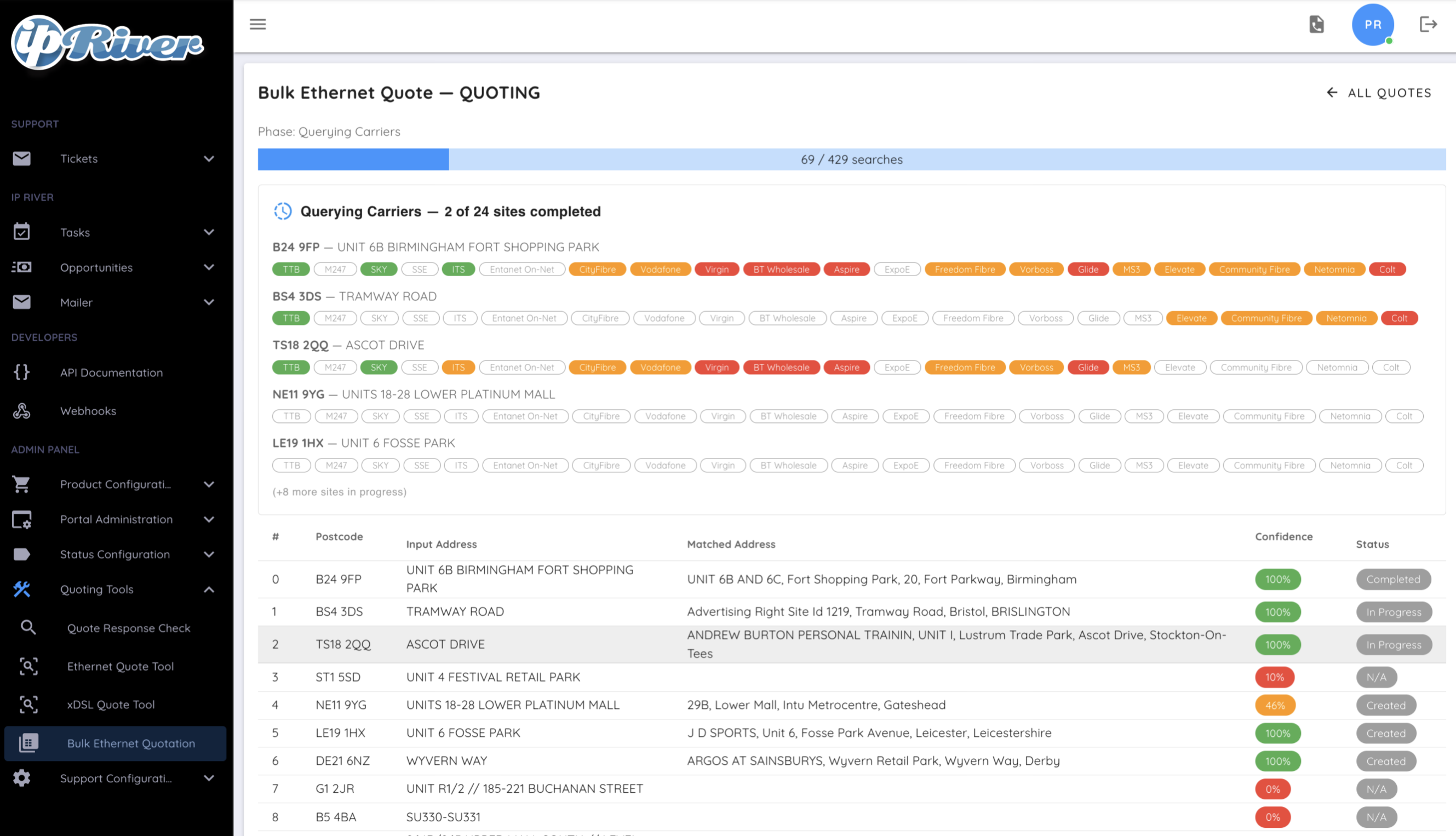 IP River global connectivity platform dashboard.
